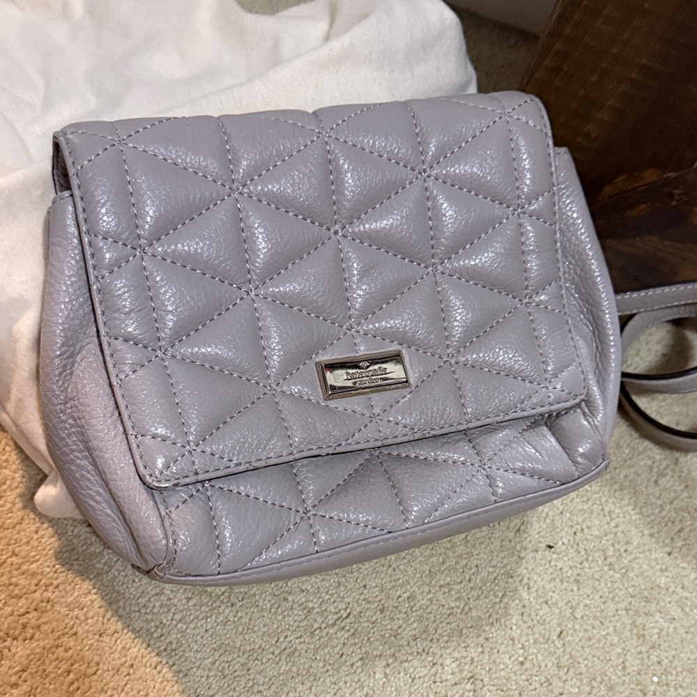 Kate Spade Emery Court Eliza Metallic Gray Quilted Crossbody Bag